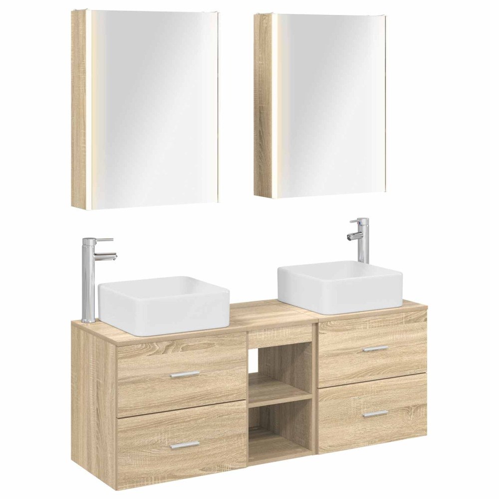 vidaXL Badrumsmöbelset 5 pcs Sonoma-ek Konstruerat trä och glas