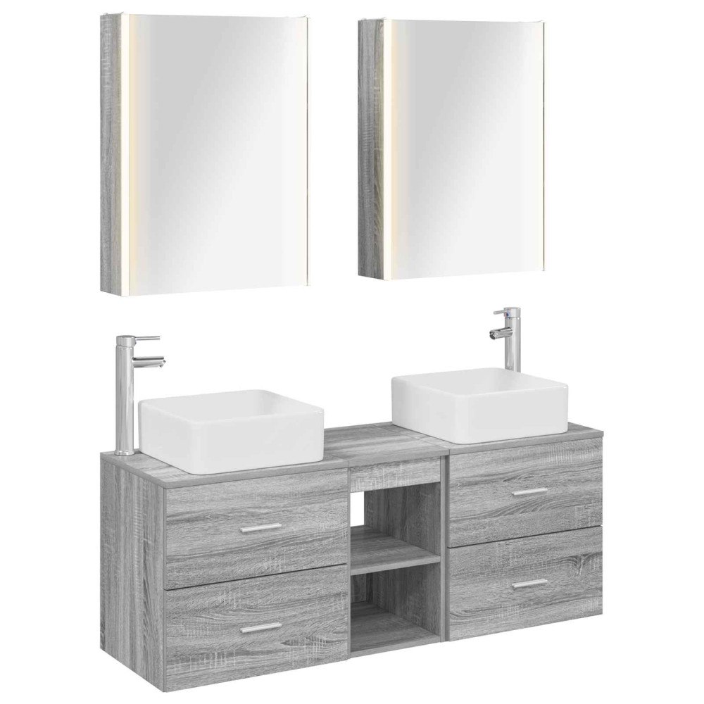 vidaXL Badrumsmöbelset 5 pcs Grå Sonoma Konstruerat trä och glas
