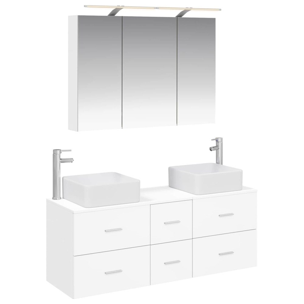 vidaXL Badrumsmöbelset 4 pcs Vit Konstruerat trä och glas