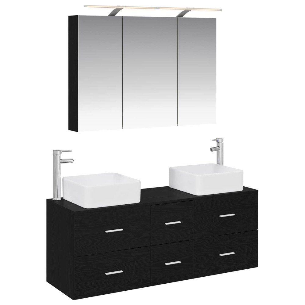 vidaXL Badrumsmöbelset 4 pcs Svart ek Konstruerat trä och glas