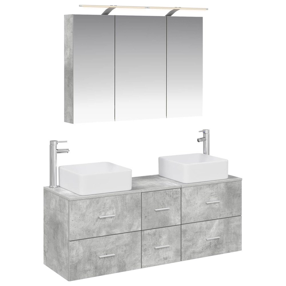 vidaXL Badrumsmöbelset 4 pcs Betonggrå Konstruerat trä och glas