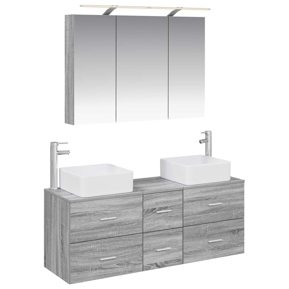 vidaXL Badrumsmöbelset 4 pcs Grå Sonoma Konstruerat trä och glas