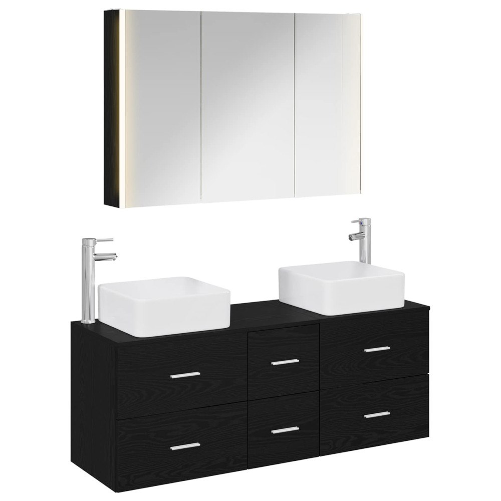 vidaXL Badrumsmöbelset 4 pcs Svart ek Konstruerat trä och glas