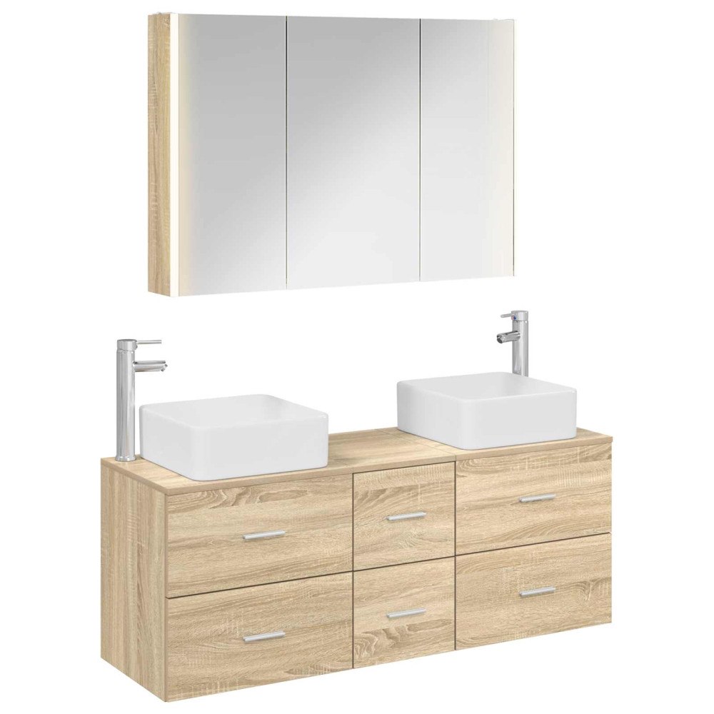 vidaXL Badrumsmöbelset 4 pcs Sonoma-ek Konstruerat trä och glas