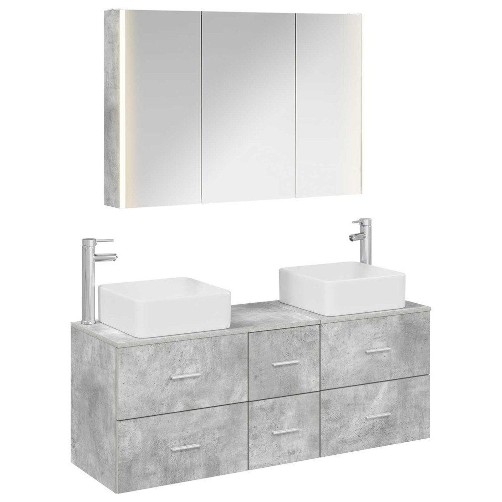 vidaXL Badrumsmöbelset 4 pcs Betonggrå Konstruerat trä och glas