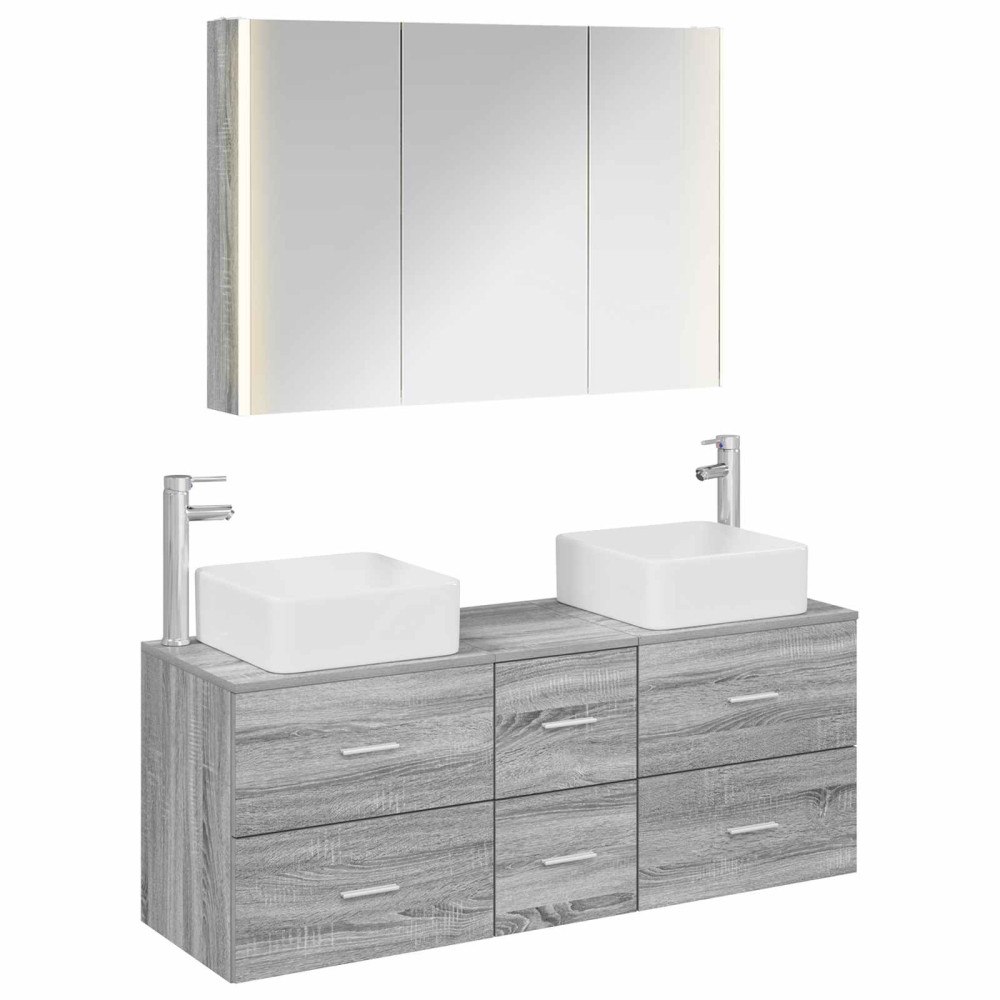 vidaXL Badrumsmöbelset 4 pcs Grå Sonoma Konstruerat trä och glas