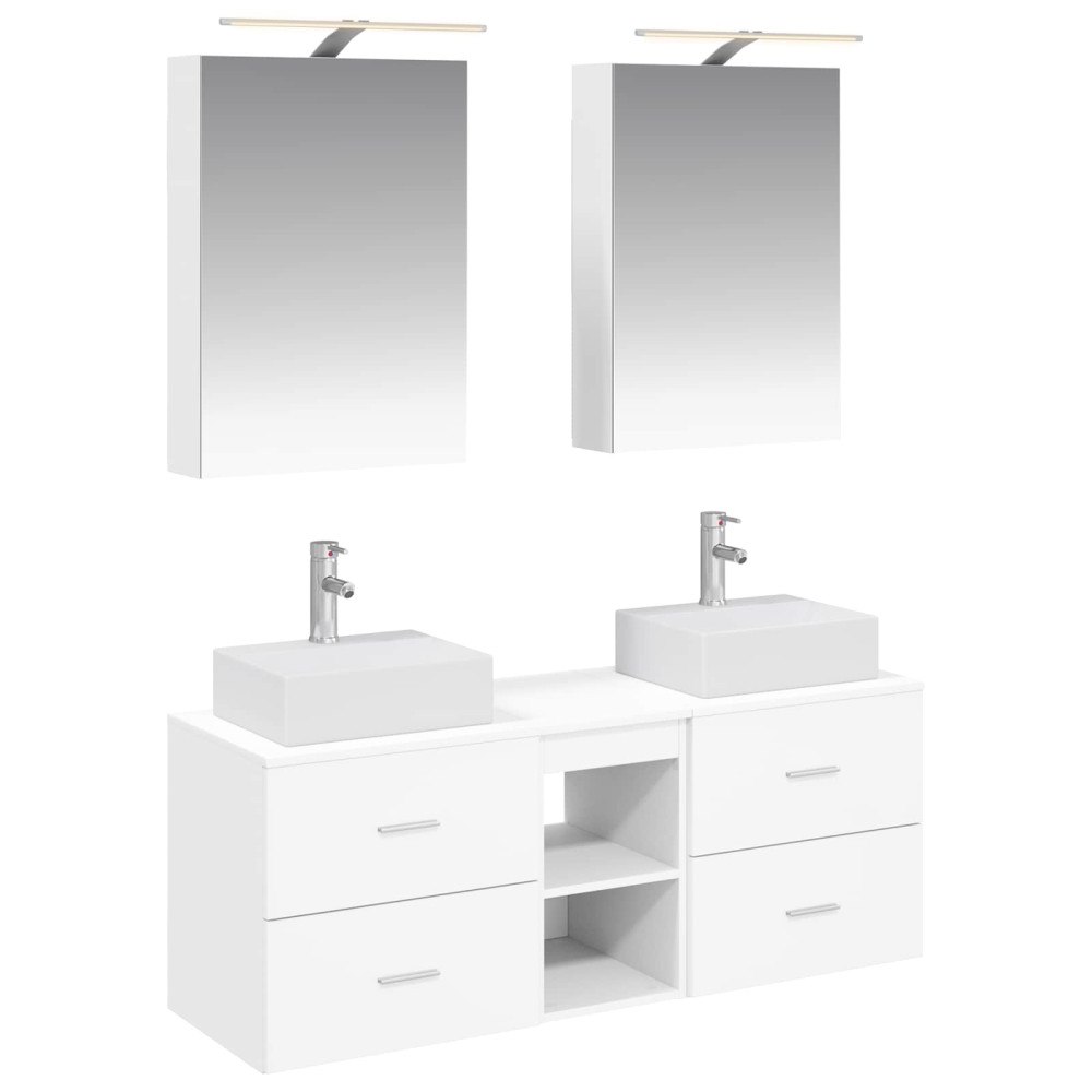 vidaXL Badrumsmöbelset 5 pcs Vit Konstruerat trä och glas