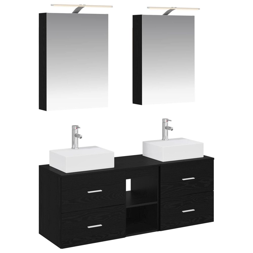 vidaXL Badrumsmöbelset 5 pcs Svart ek Konstruerat trä och glas