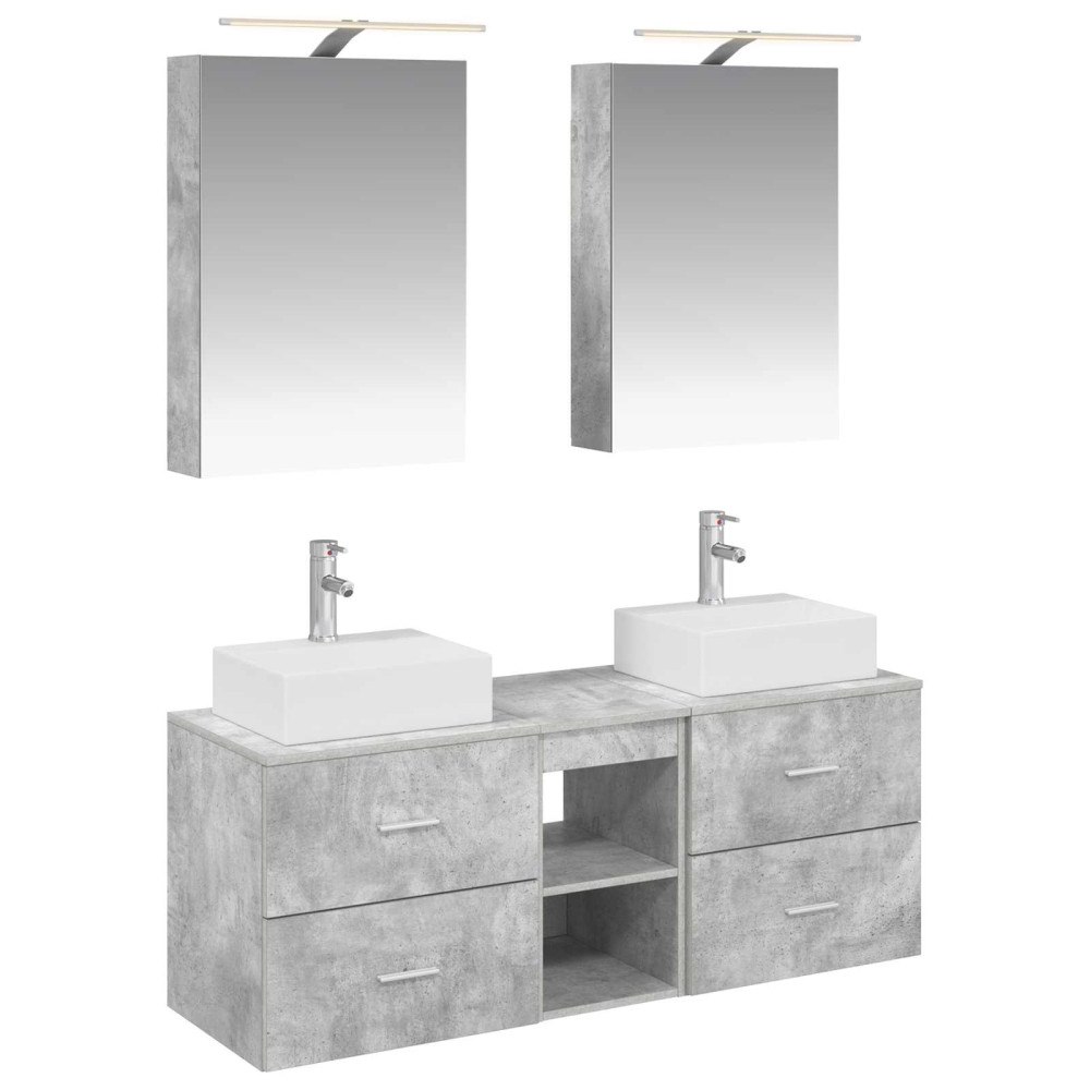 vidaXL Badrumsmöbelset 5 pcs Betonggrå Konstruerat trä och glas