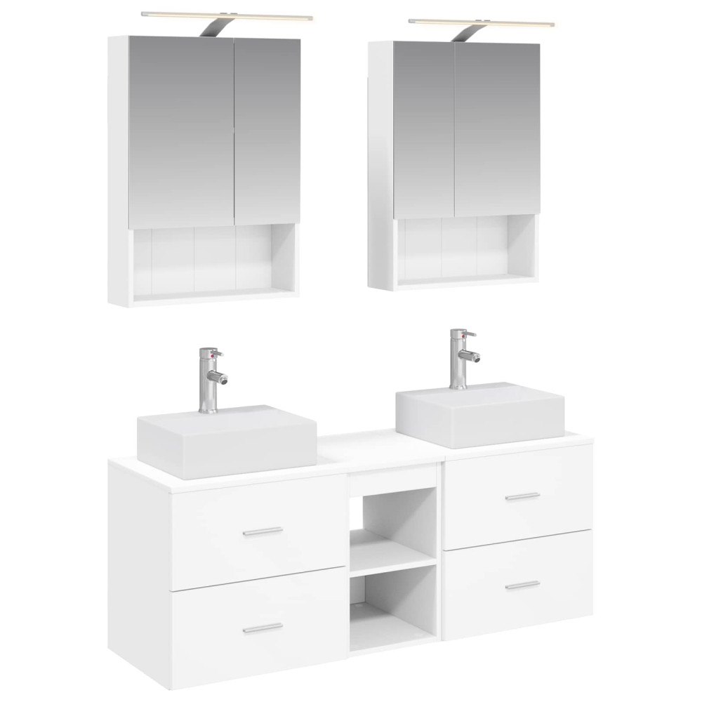 vidaXL Badrumsmöbelset 5 pcs Vit Konstruerat trä och glas