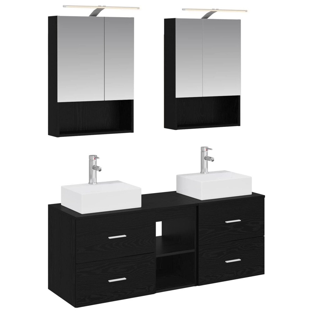 vidaXL Badrumsmöbelset 5 pcs Svart ek Konstruerat trä och glas