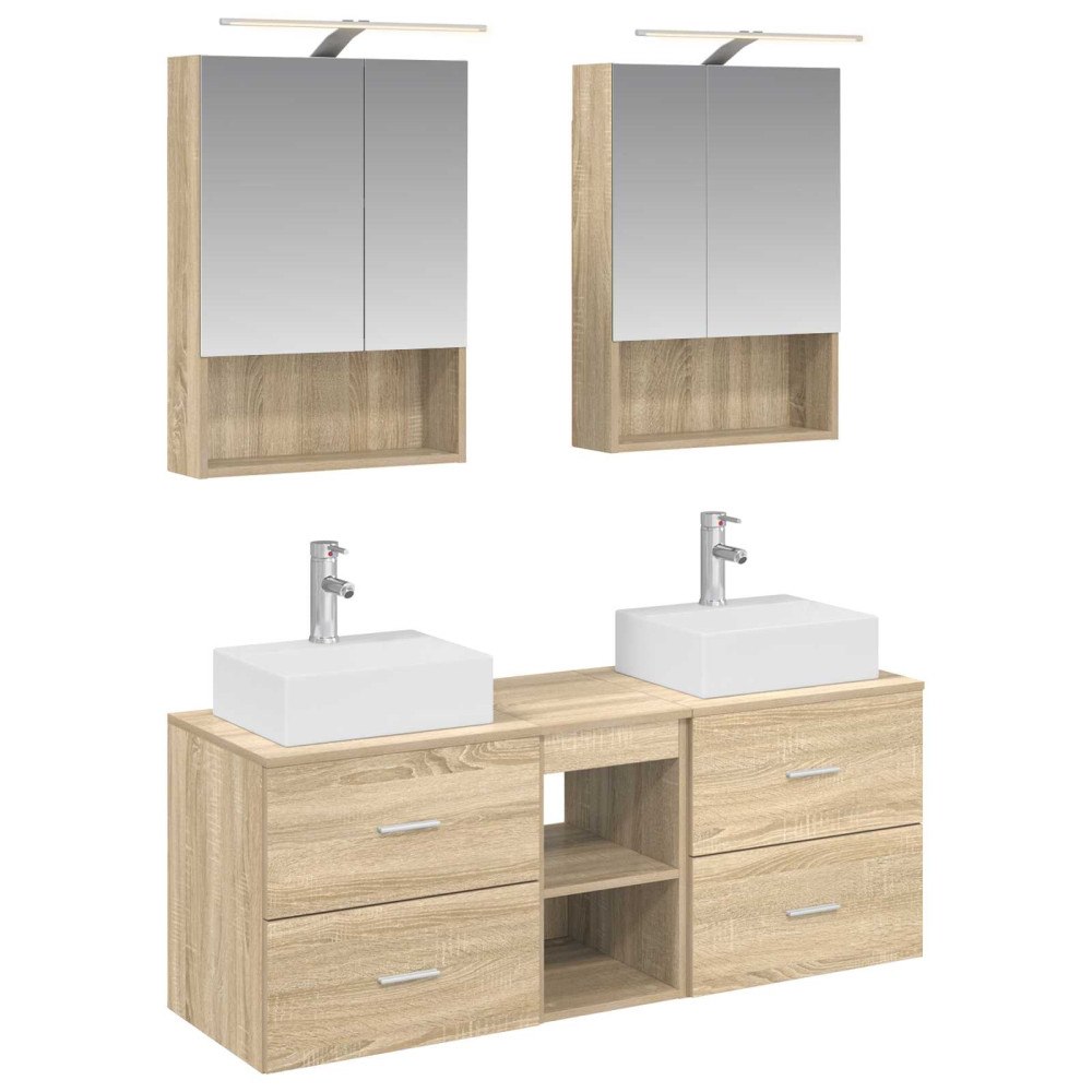 vidaXL Badrumsmöbelset 5 pcs Sonoma-ek Konstruerat trä och glas