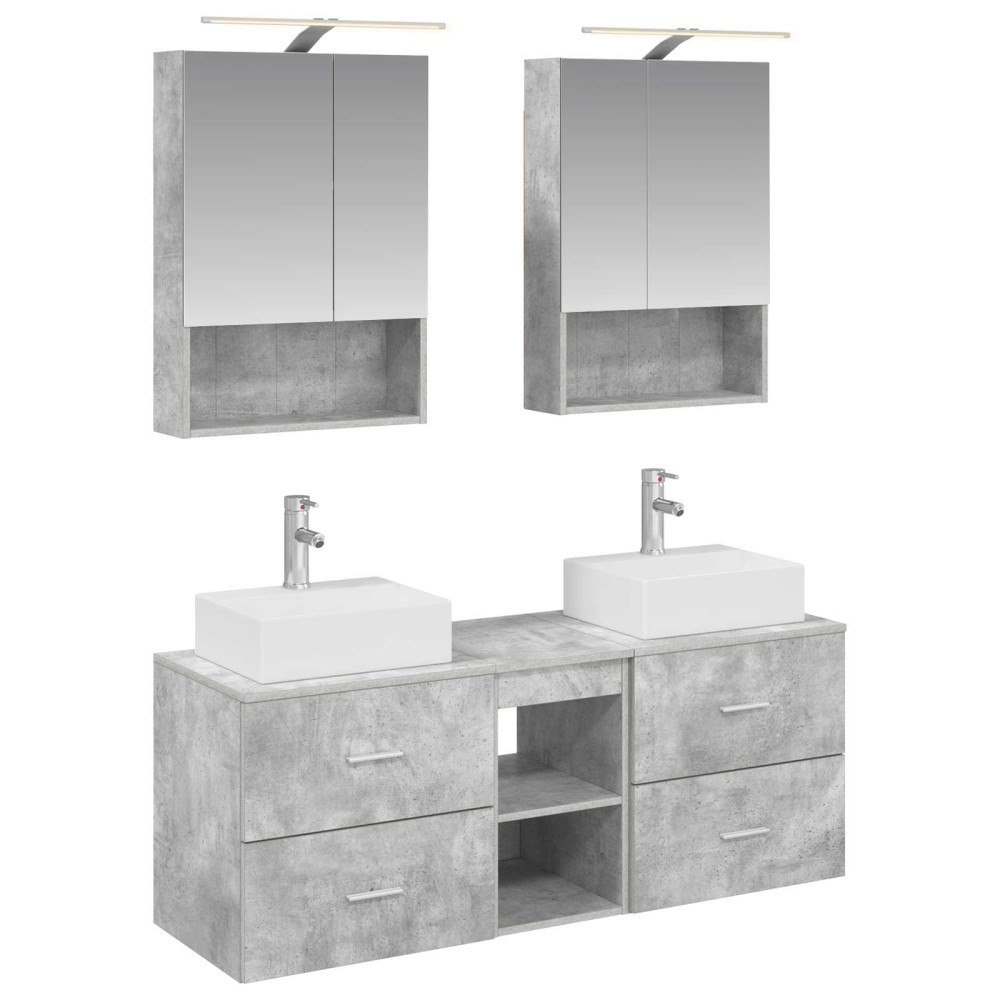 vidaXL Badrumsmöbelset 5 pcs Betonggrå Konstruerat trä och glas