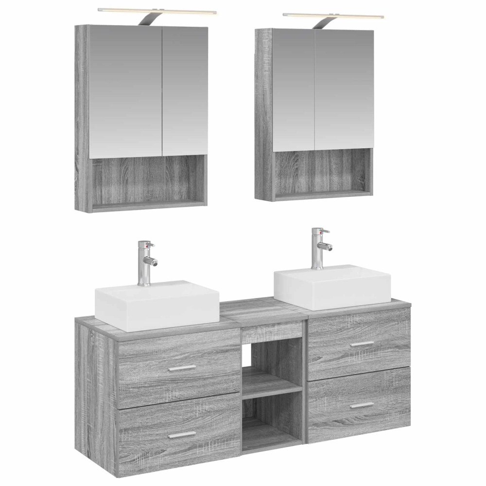 vidaXL Badrumsmöbelset 5 pcs Grå Sonoma Konstruerat trä och glas