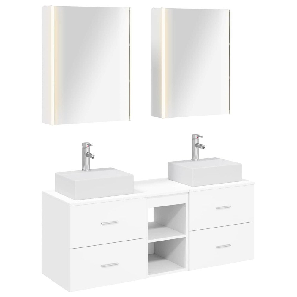 vidaXL Badrumsmöbelset 5 pcs Vit Konstruerat trä och glas