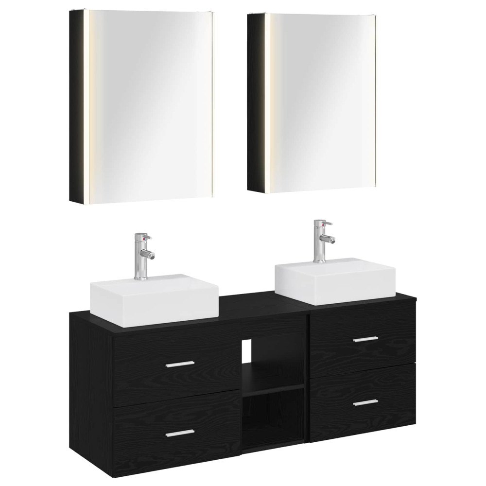 vidaXL Badrumsmöbelset 5 pcs Svart ek Konstruerat trä och glas