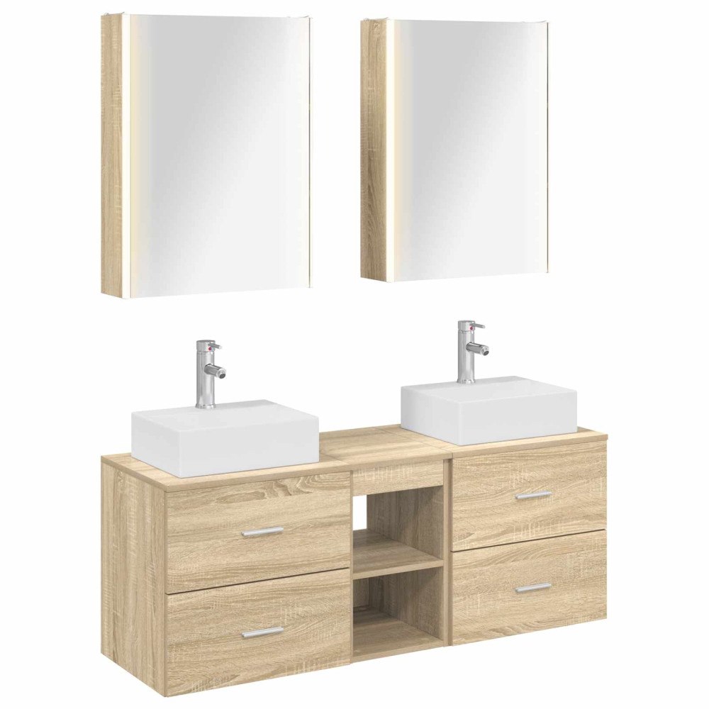 vidaXL Badrumsmöbelset 5 pcs Sonoma-ek Konstruerat trä och glas