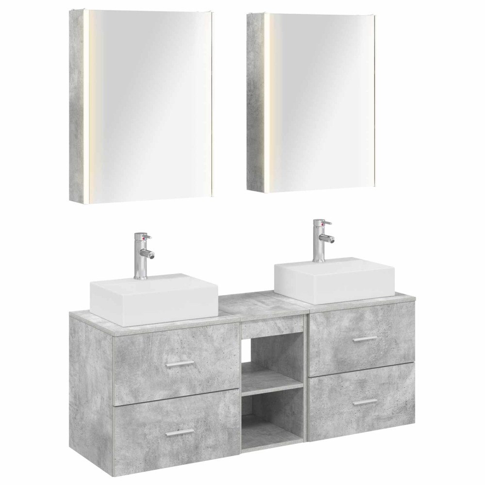 vidaXL Badrumsmöbelset 5 pcs Betonggrå Konstruerat trä och glas