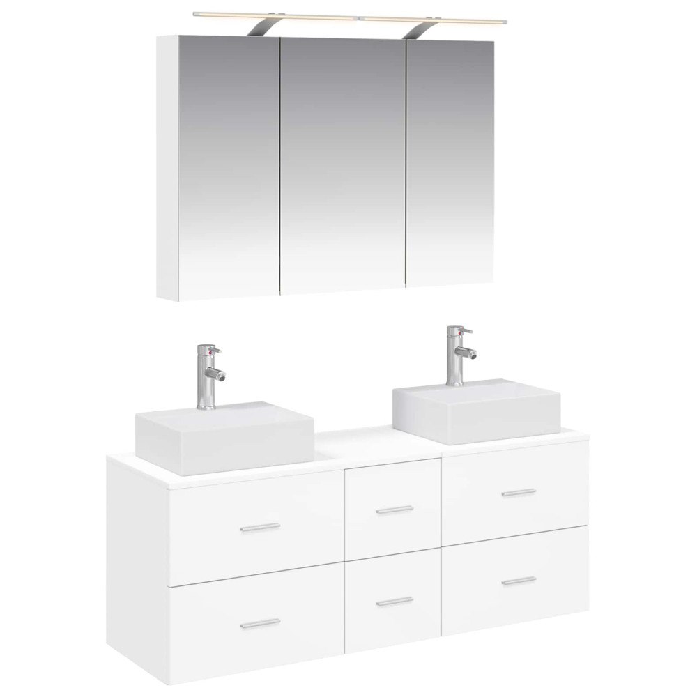 vidaXL Badrumsmöbelset 4 pcs Vit Konstruerat trä och glas