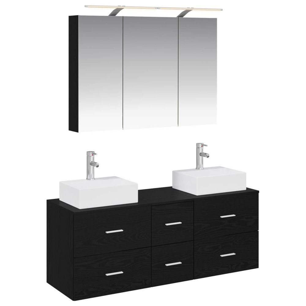 vidaXL Badrumsmöbelset 4 pcs Svart ek Konstruerat trä och glas