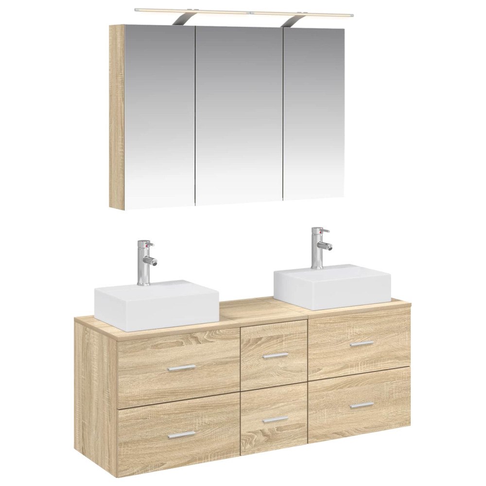 vidaXL Badrumsmöbelset 4 pcs Sonoma-ek Konstruerat trä och glas