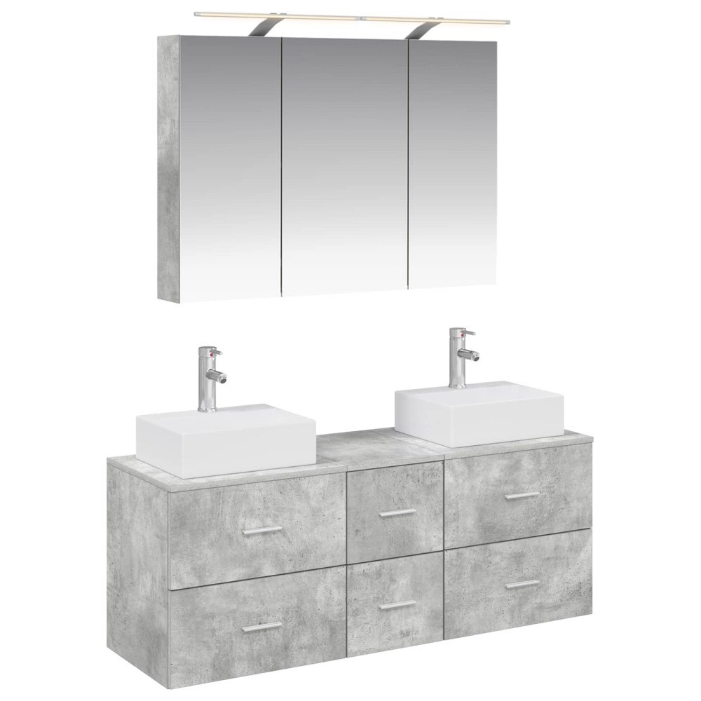 vidaXL Badrumsmöbelset 4 pcs Betonggrå Konstruerat trä och glas
