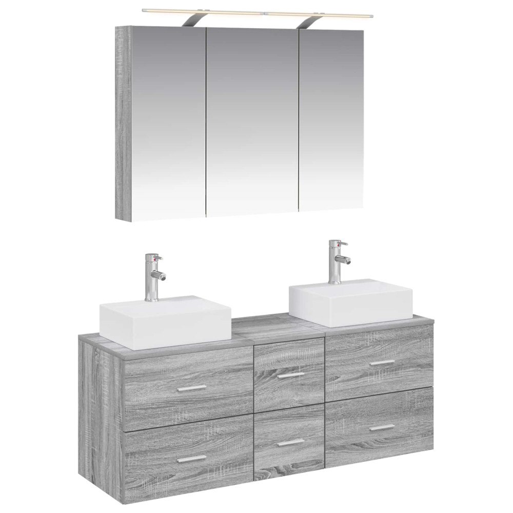vidaXL Badrumsmöbelset 4 pcs Grå Sonoma Konstruerat trä och glas