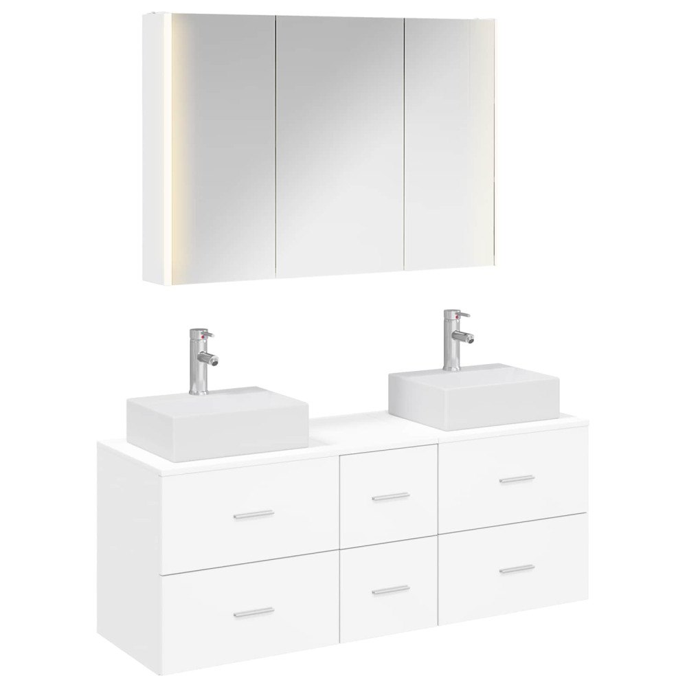 vidaXL Badrumsmöbelset 4 pcs Vit Konstruerat trä och glas