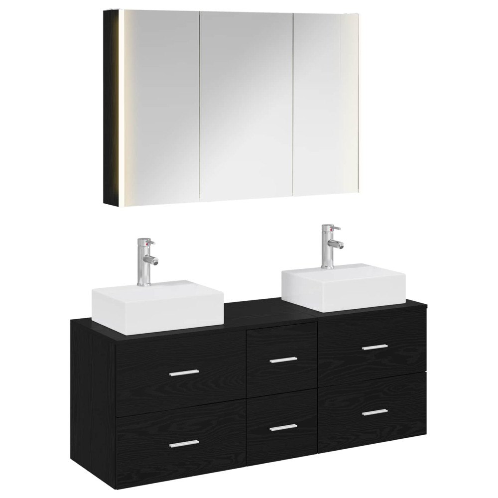 vidaXL Badrumsmöbelset 4 pcs Svart ek Konstruerat trä och glas