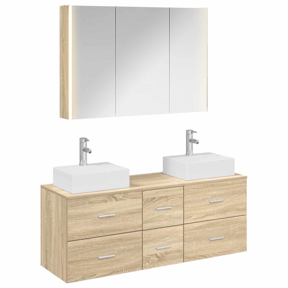 vidaXL Badrumsmöbelset 4 pcs Sonoma-ek Konstruerat trä och glas