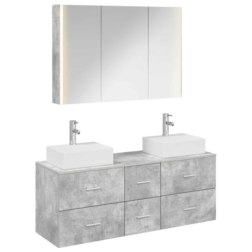 vidaXL Badrumsmöbelset 4 pcs Betonggrå Konstruerat trä och glas