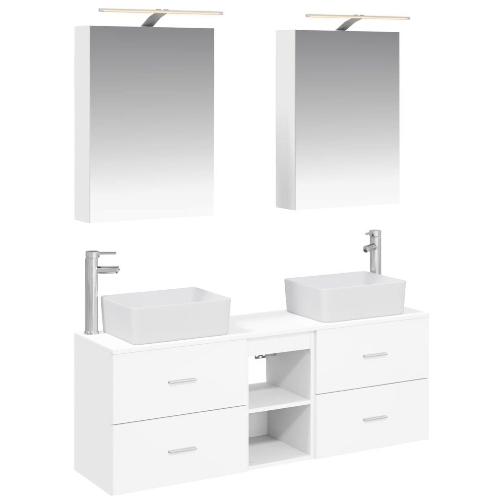 vidaXL Badrumsmöbelset 5 pcs Vit Konstruerat trä och glas