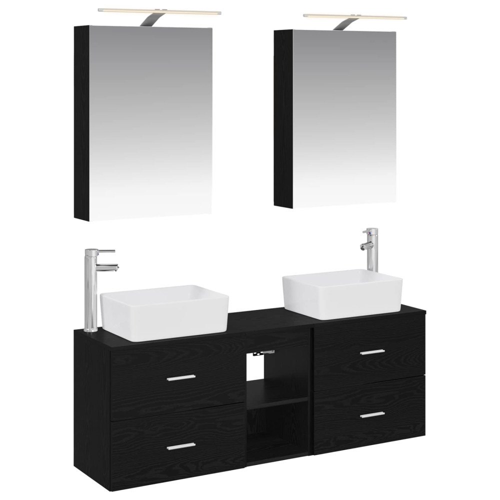 vidaXL Badrumsmöbelset 5 pcs Svart ek Konstruerat trä och glas