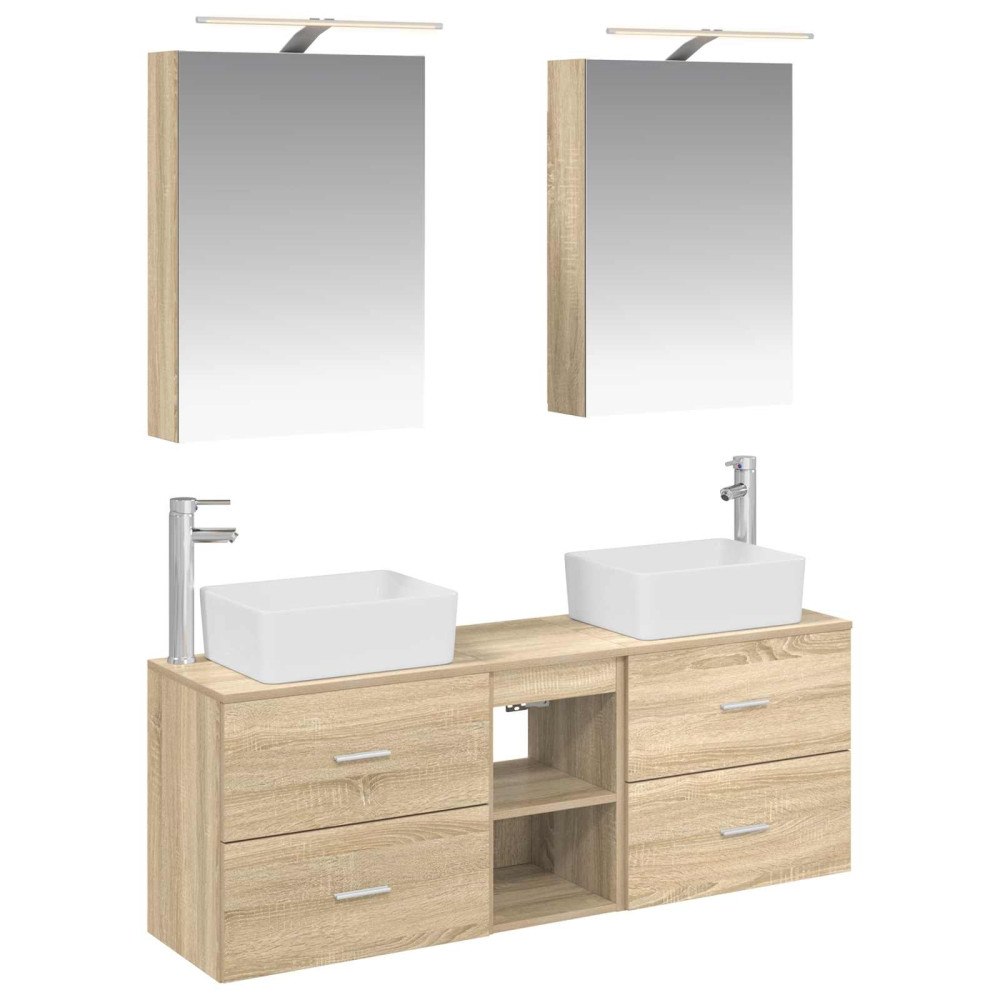 vidaXL Badrumsmöbelset 5 pcs Sonoma-ek Konstruerat trä och glas