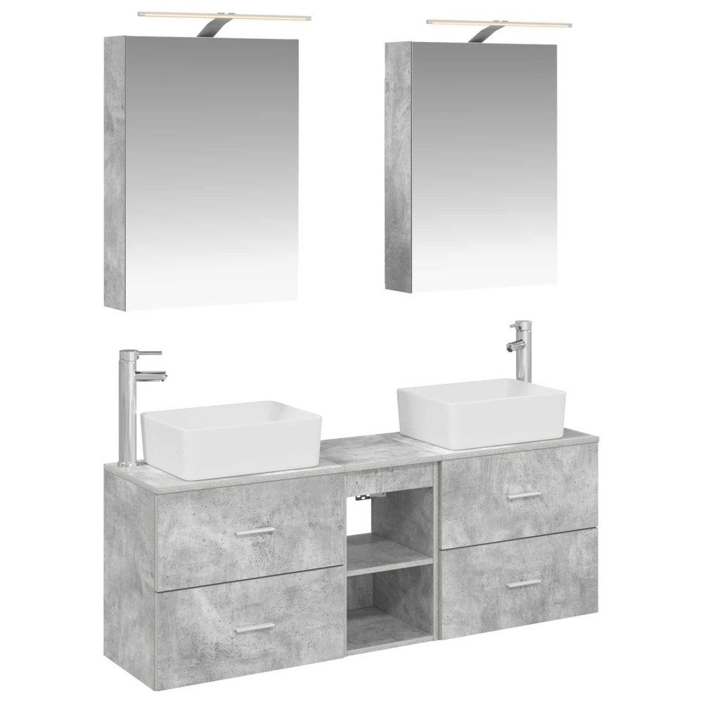 vidaXL Badrumsmöbelset 5 pcs Betonggrå Konstruerat trä och glas