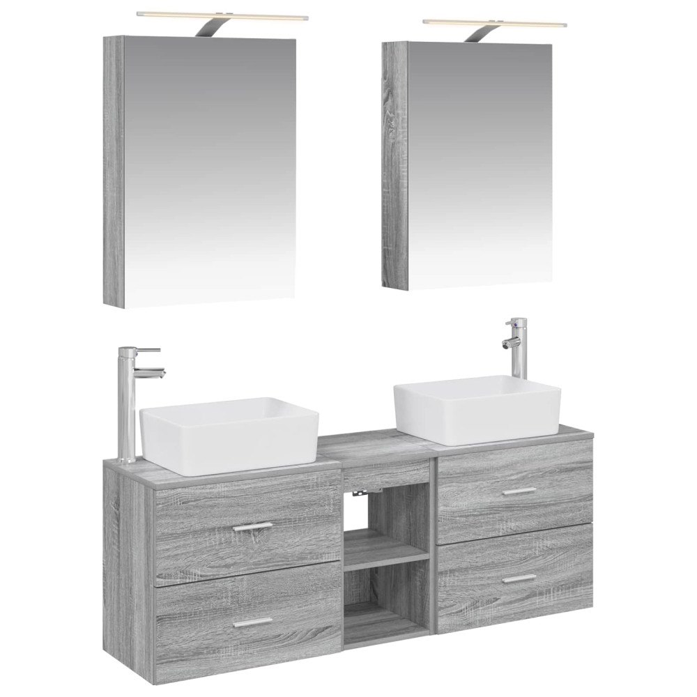 vidaXL Badrumsmöbelset 5 pcs Grå Sonoma Konstruerat trä och glas