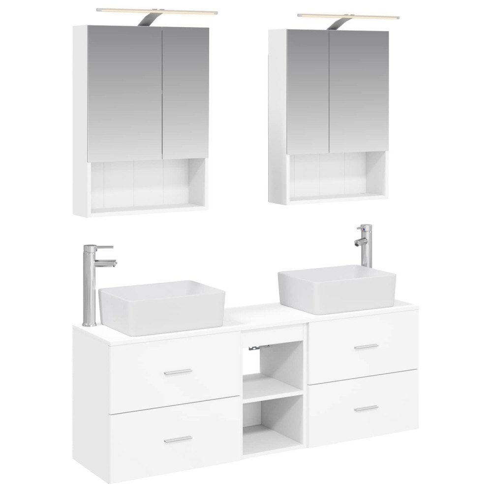 vidaXL Badrumsmöbelset 5 pcs Vit Konstruerat trä och glas
