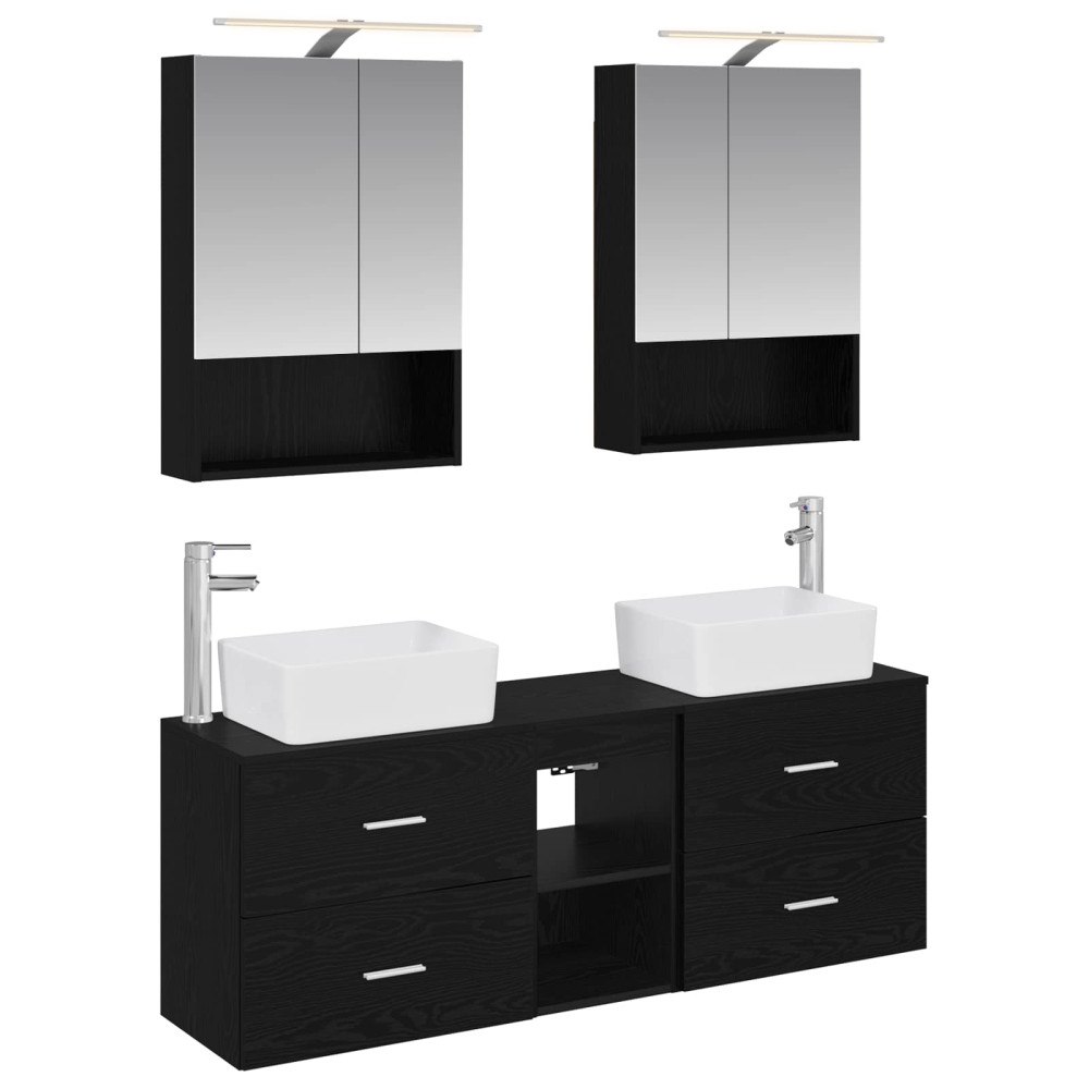 vidaXL Badrumsmöbelset 5 pcs Svart ek Konstruerat trä och glas