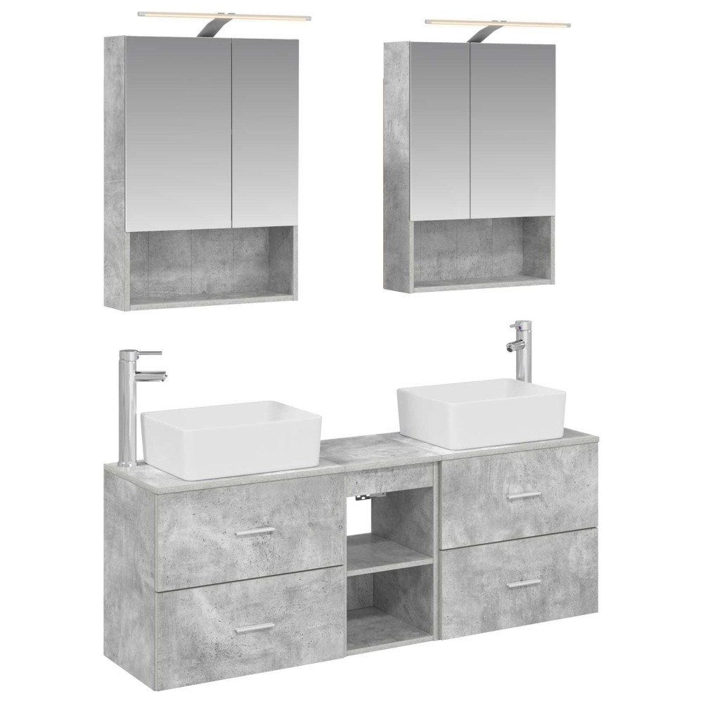 vidaXL Badrumsmöbelset 5 pcs Betonggrå Konstruerat trä och glas