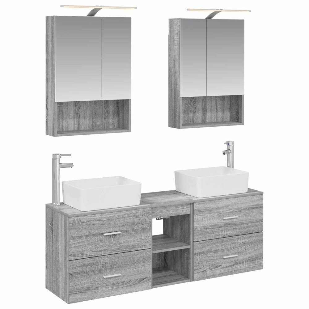 vidaXL Badrumsmöbelset 5 pcs Grå Sonoma Konstruerat trä och glas
