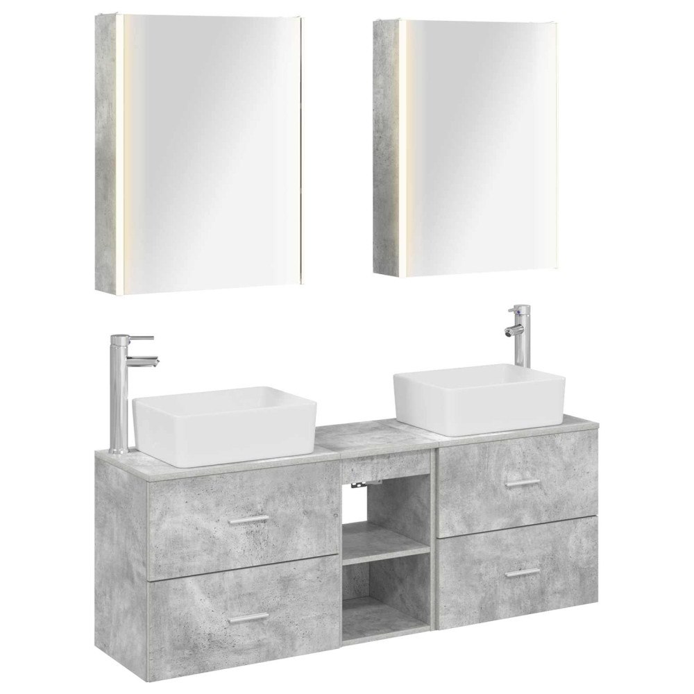 vidaXL Badrumsmöbelset 5 pcs Betonggrå Konstruerat trä och glas