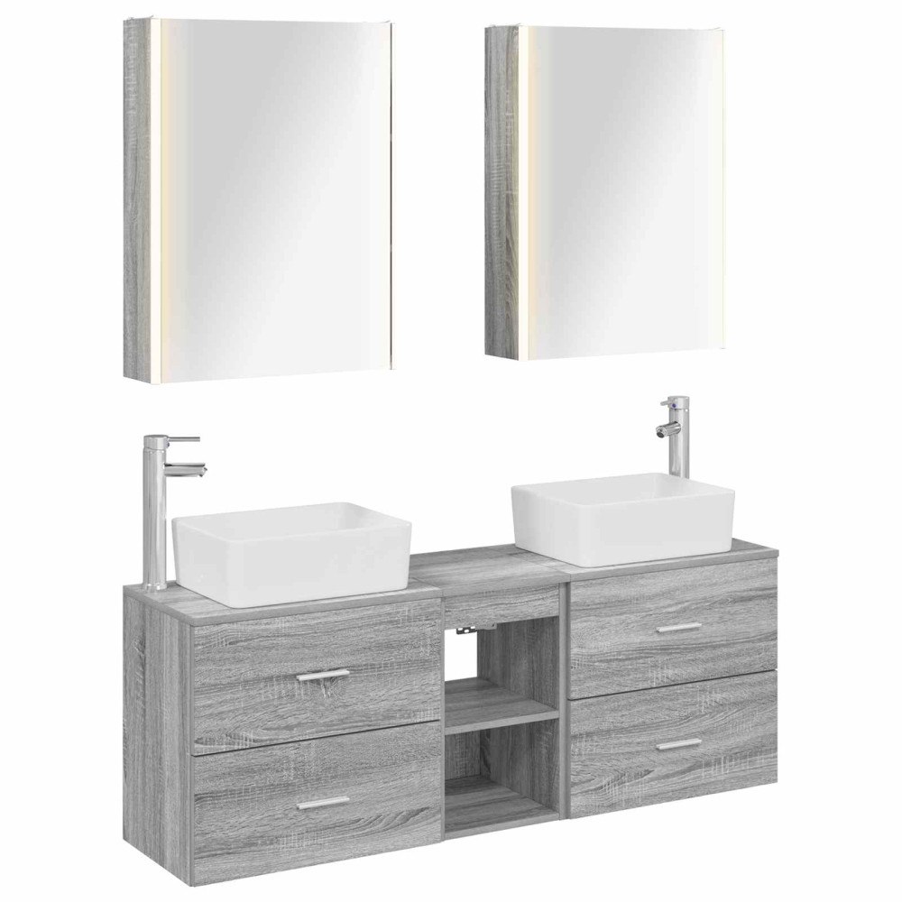 vidaXL Badrumsmöbelset 5 pcs Grå Sonoma Konstruerat trä och glas