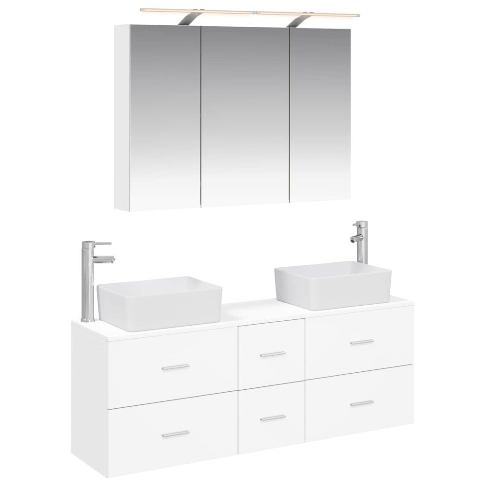 vidaXL Badrumsmöbelset 4 pcs Vit Konstruerat trä och glas
