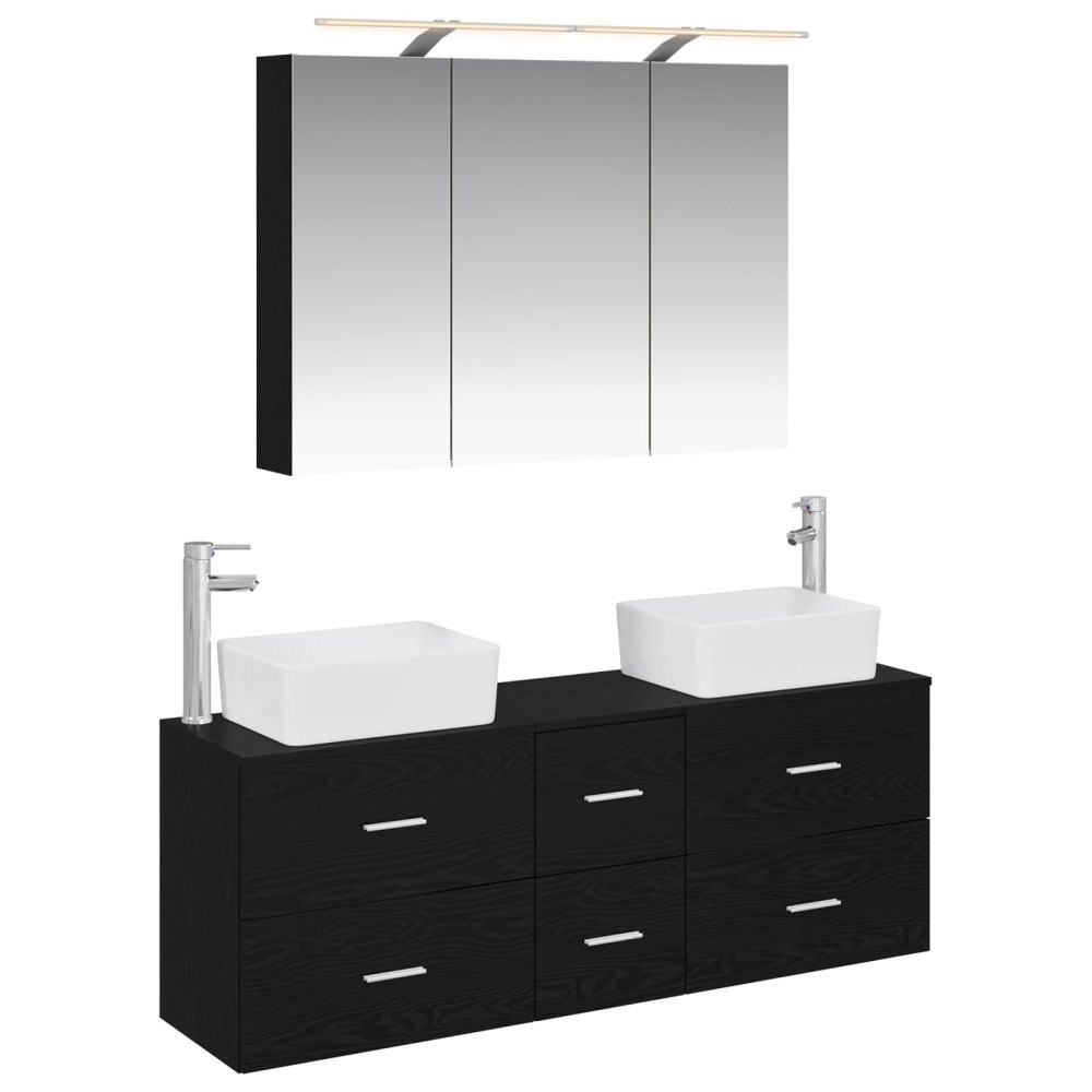 vidaXL Badrumsmöbelset 4 pcs Svart ek Konstruerat trä och glas