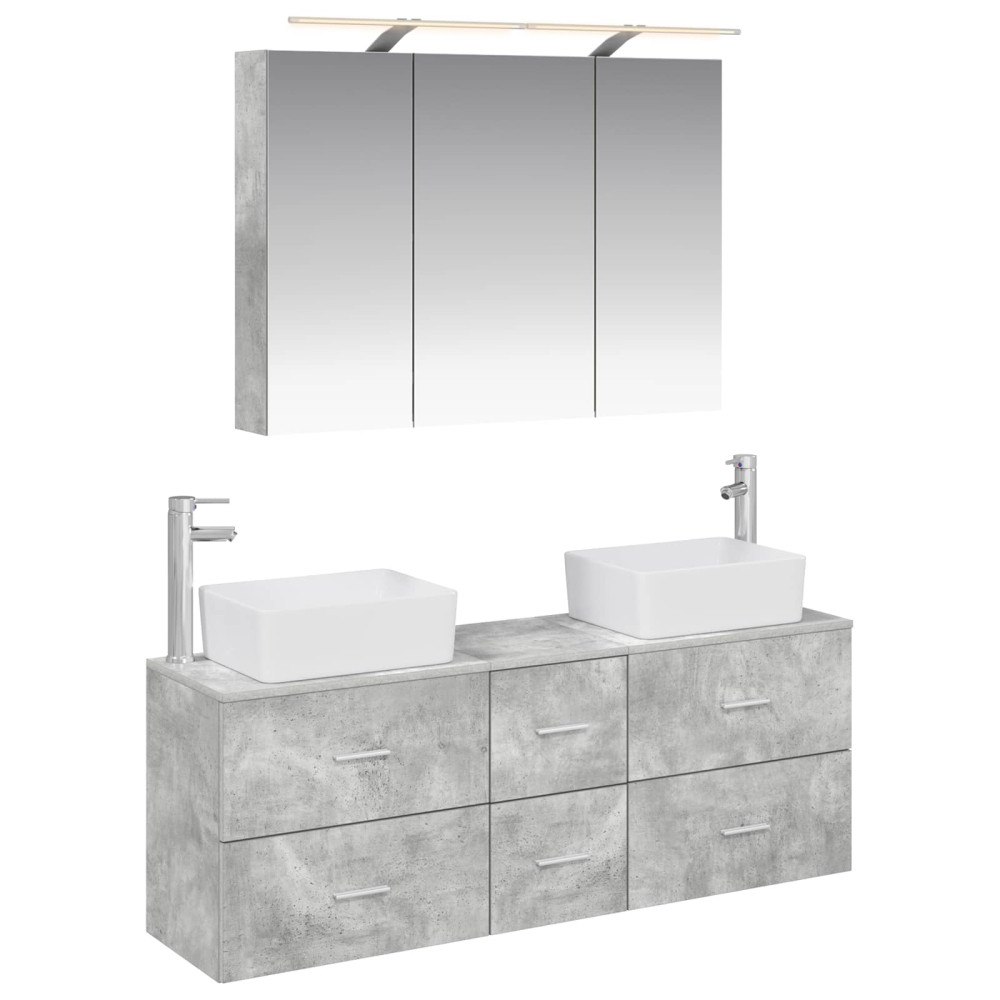 vidaXL Badrumsmöbelset 4 pcs Betonggrå Konstruerat trä och glas