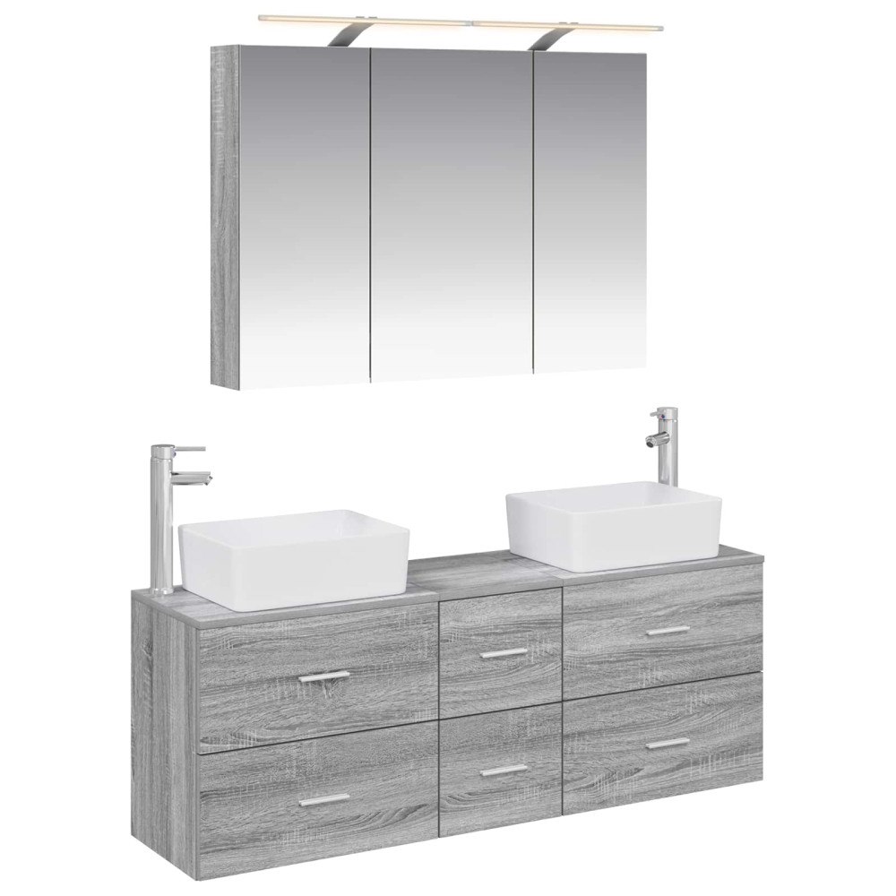 vidaXL Badrumsmöbelset 4 pcs Grå Sonoma Konstruerat trä och glas