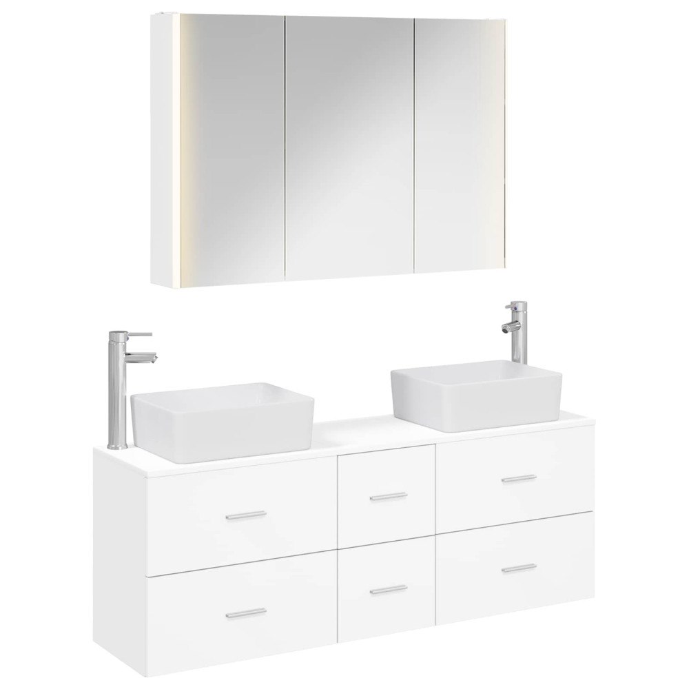 vidaXL Badrumsmöbelset 4 pcs Vit Konstruerat trä och glas