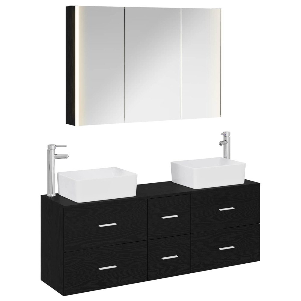 vidaXL Badrumsmöbelset 4 pcs Svart ek Konstruerat trä och glas