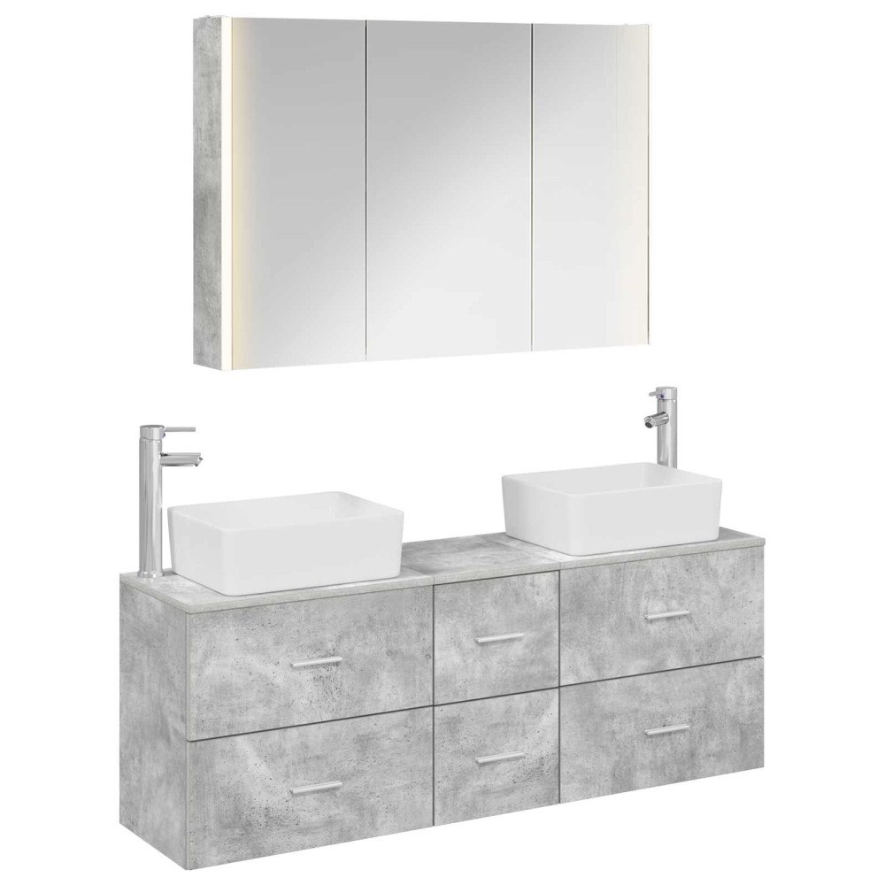 vidaXL Badrumsmöbelset 4 pcs Betonggrå Konstruerat trä och glas