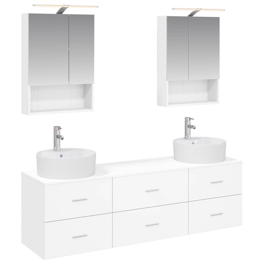 vidaXL Badrumsmöbelset 5 pcs Vit Konstruerat trä och glas